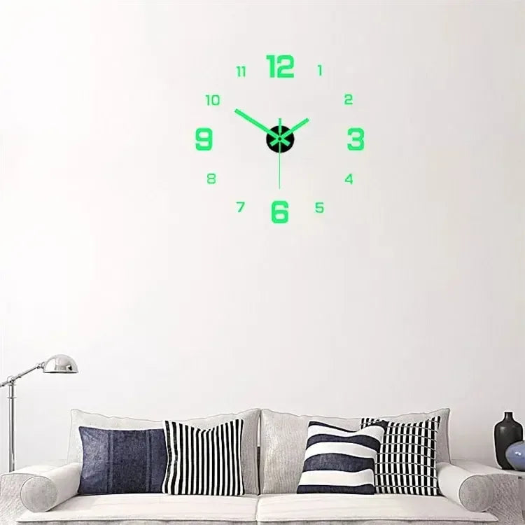 EW Creative Simple Luminous Digital Clock European Style DIY Silent Wall Clock Study Living Room Punch-Free Wall Sticker Clock - Urbizia