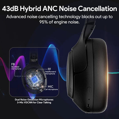 QCY H3 ANC Wireless Headphones BH23H3A 43dB Hybrid Active Noise Cancellation Headset Bluetooth 5.4 Hi-Res Audio Earphones 60H