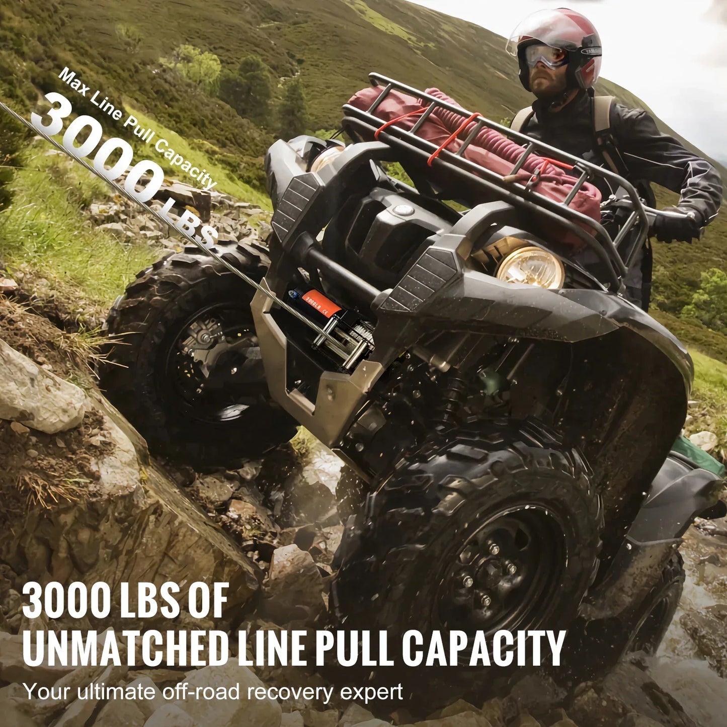 SucceBuy 3000lbs ATV/UTV Electric Winch 12V DC Steel Rope Winch with 39ft Cable Roller Wired Remote Control for Towing Off-Road