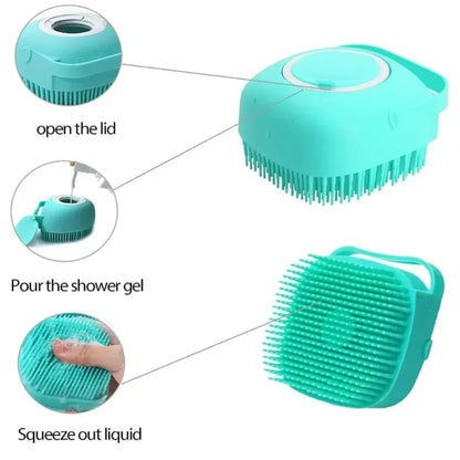 Pet Dog Shampoo Brush 2.7oz 80ml Cat Massage Comb Grooming Scrubber for Bathing Short Hair Soft Silicone Rubber - Urbizia