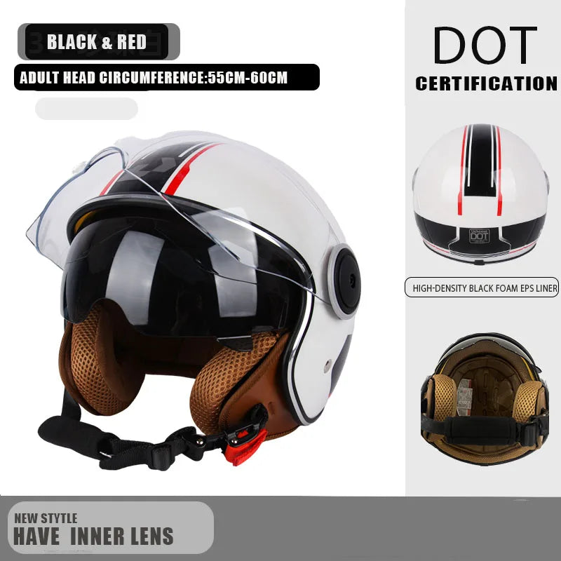 DOT Certified Vintage Open Helmet Motorcycle Open Face Helmet Retro 3/4 Helmet Cruise Casco Casque Moto Men Women