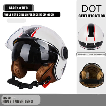 DOT Certified Vintage Open Helmet Motorcycle Open Face Helmet Retro 3/4 Helmet Cruise Casco Casque Moto Men Women