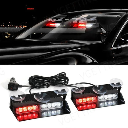 2-in-1 LED Car Strobe Lights For Emergency Flash Warning Lamp Windshield Bar 16 Beads Red Blue Amber White Auto Light Assembly - Urbizia