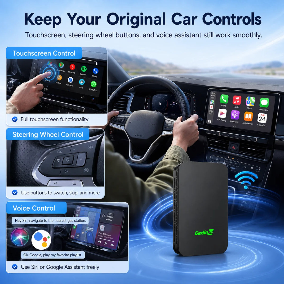 Carlinkit 5.0 Wireless CarPlay Android Auto Adapter 2 in 1 Wired to Wireless Converter for Factory CarPlay Android Auto Cars Dual Band 2.4G 5G WiFi Bluetooth 5.2 Auto Reconnect OTA Update Plug and Play Car Dongle