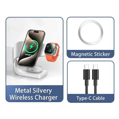 Wireless Charger Stand Metal Shell Magnetic 15W Fast Charging Station Stand for iPhone 12-17 Mobile Phones  Airpods Watch 4 in 1