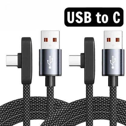 90 Degree USB Type C Cable 100W Quick Charging Data Transfer Cables Portable Right Angle USB-C Wire for IPhone Samsung Xiaomi