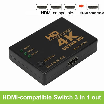 3 In 1 Out HDMI-compatible Switch 4K Switcher Full HD 1080P Video Cable Splitter For TV Box HDTV PC 1x3 Hub Adapter Converter