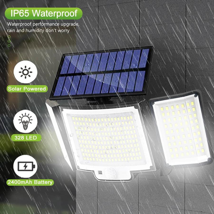 Solar Outdoor Motion Sensor Lights 348/328 LED Security Flood Wall Lamp Remote Control 270° IP65 Waterproof Outdoor Lighting