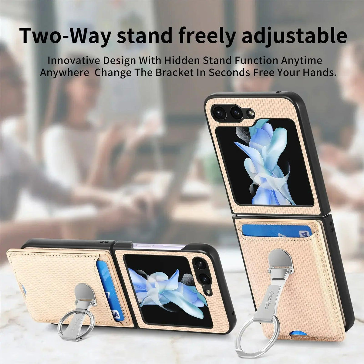Luxury Ring Stand Leather Phone Case for Samsung Galaxy Z Flip 8 Flip 7 6 5 4 3 Flip7 FE Wallet Card Slot Shockproof Cover