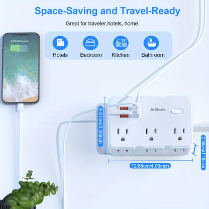 Surge Protector with 6 Widely Outlets Extender 4 USB Ports, 5ft Power Strip Ultra Thin Flat Plug, Power Adapter for Home Office