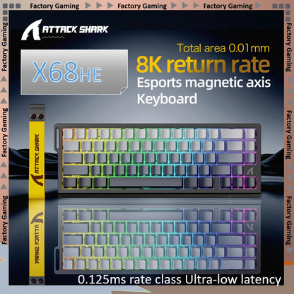 ATTACK SHARK X68HE Esports magnetic axis keyboard 8KHz return rate,total area 0.01mm,and 0.125ms rate class Ultra-low latency