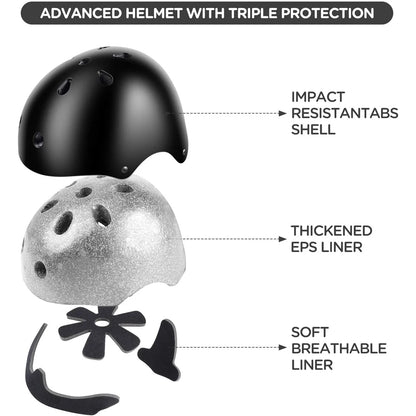 7PCS Kids Bike Helmet for Girls and Boys with Wrist Guard and Knee & Elbow Pads Adjustable Protective Gear for Toddler Skating