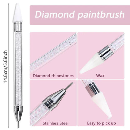 1Pc Dual Heads Point Drill Pen Acrylic Handle Crystal Beads Rhinestone Gems Picker Dotting Wax Pencil DIY Nail Art Tools