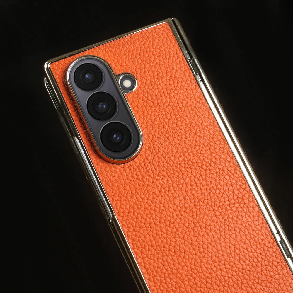 Lychee Genuine Leather Case For Samsung Galaxy Z Fold 7 6 5 4 3 phone Cover Fold7 Fold5 Fold6 fold4 fold3 Cases Funda Para Coque