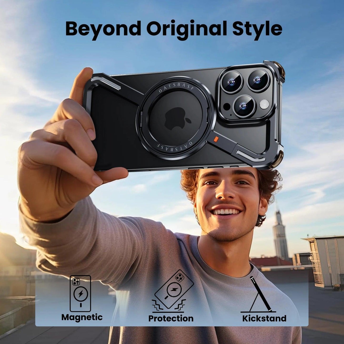 Z Shape Metal Shockproof Case with Ring for iPhone 16 Pro Max