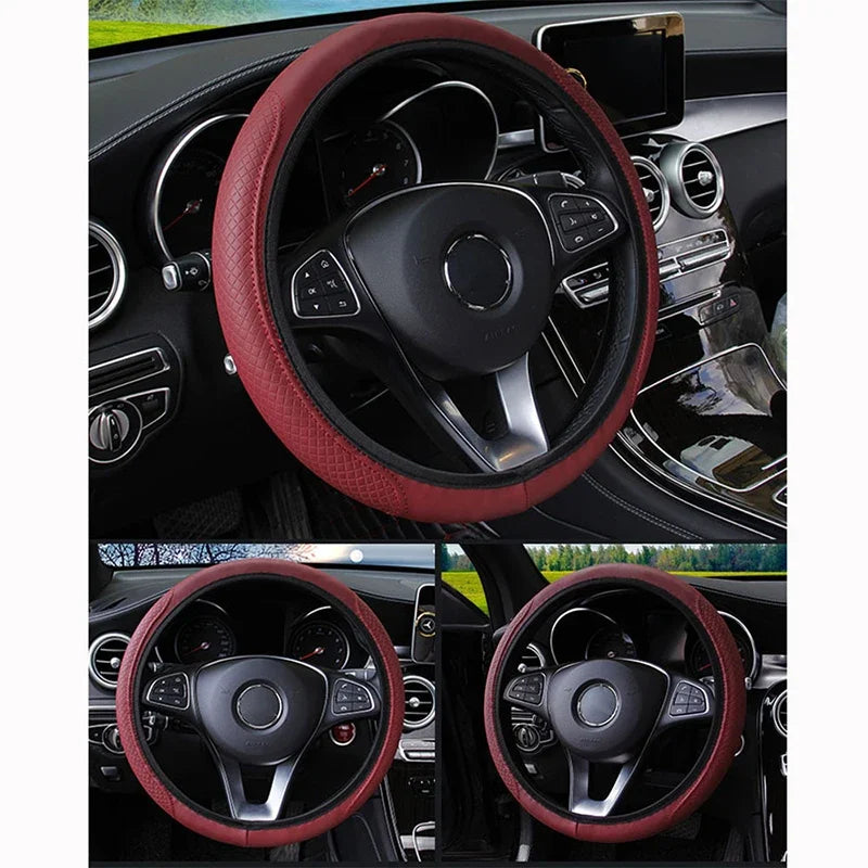 37-39cm Car Steering Wheel Cover Skidproof Auto Steering- Wheel Cover Anti-Slip Embossing Leather Car-styling Car Accessories