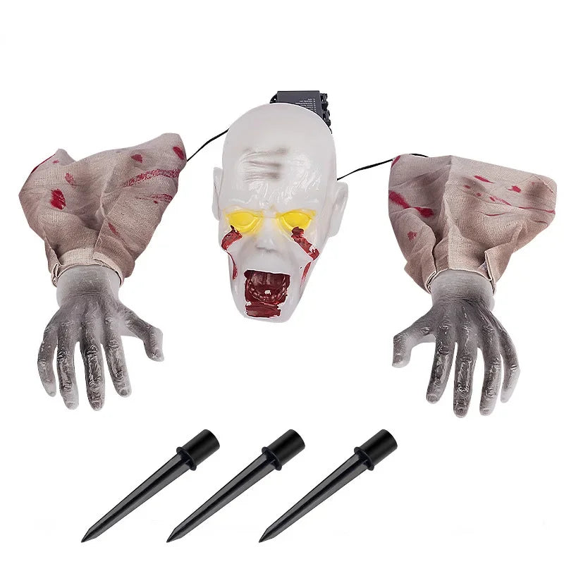 Halloween Glowing Skeleton Decoration – Creepy Ghost Hands Ground Plug Light