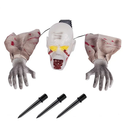 Halloween Glowing Skeleton Decoration – Creepy Ghost Hands Ground Plug Light