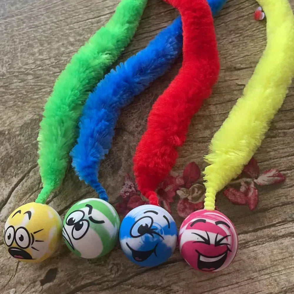 Cat interactive toys Tickle Cat Colorful bouncing ball Pet supplies Puzzle teasing indoor cat worm caterpillar elastic toy - Urbizia