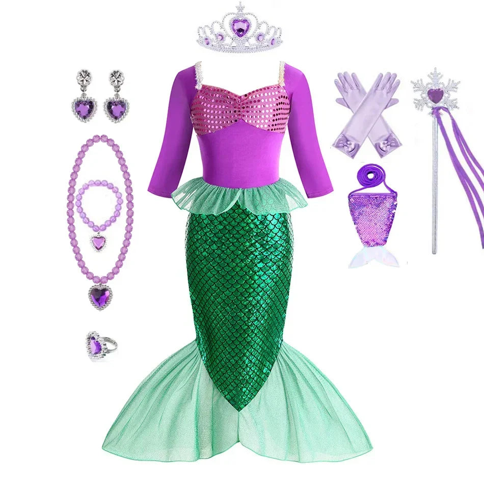 Mermaid Birthday Party Dress – Summer Girl Mermaid Costume for Kids 2-10 Yrs, Anime Cosplay & Fantasy Gown