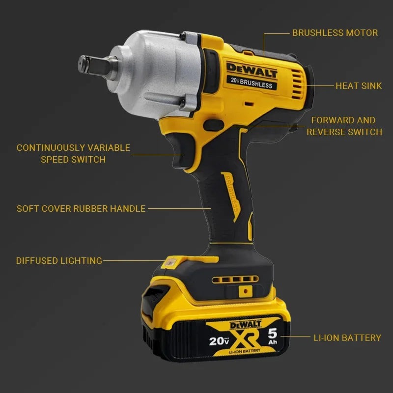 Cordless Brushless Heavy Duty Impact Wrench DEWALT DCF900 20V Li-ion Fast Charging 1/2" Drive
