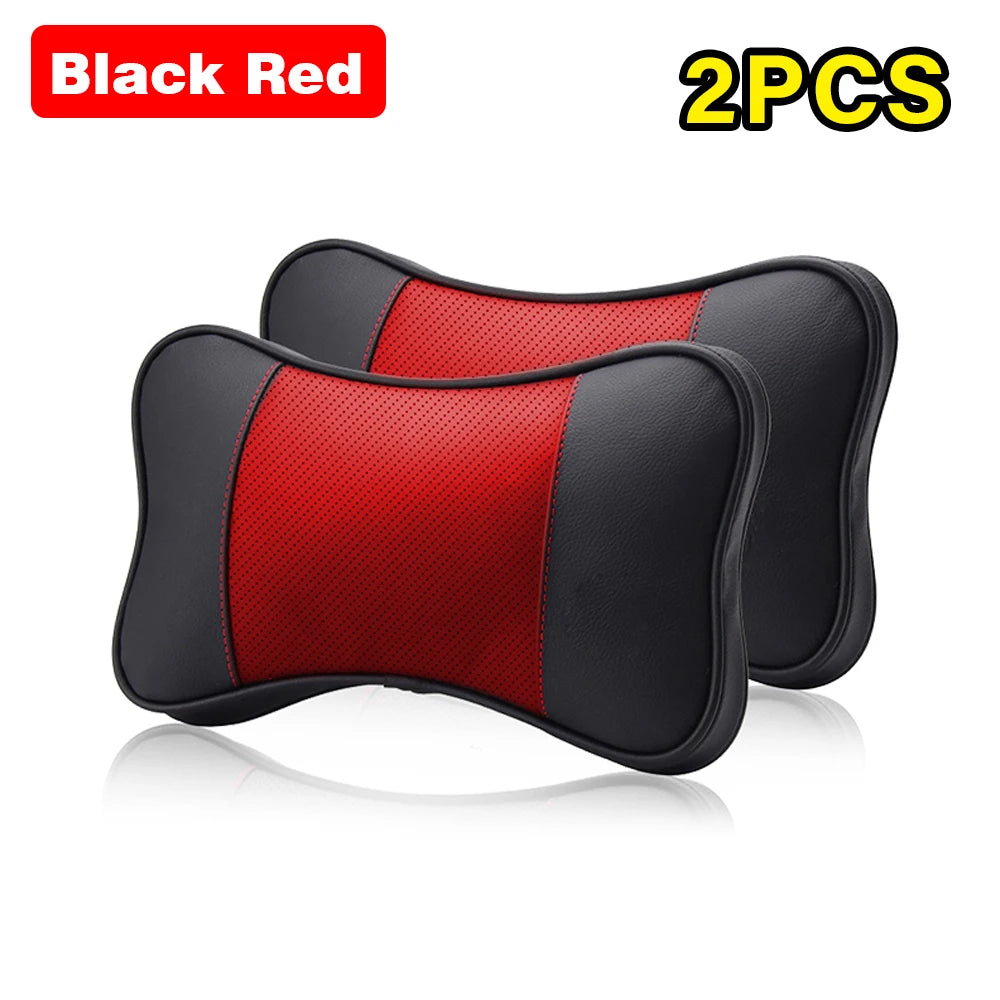 2PCS Top Quality Cowhide Car Neck Pillows Headrest Neck Pillow Support Auto Universal Seat Soft Breathable Interior Decoration