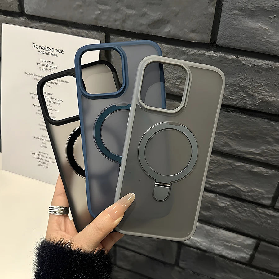 Premium Magnetic Stand Case with Wireless Charging | Compatible with iPhone 18,17,16,15,14,13,12,11 Pro/Pro Max/Air/Plus Series | Transparent Matte Finish + Hands-Free Viewing + Durable Design | Ideal Gift for Tech Enthusiast