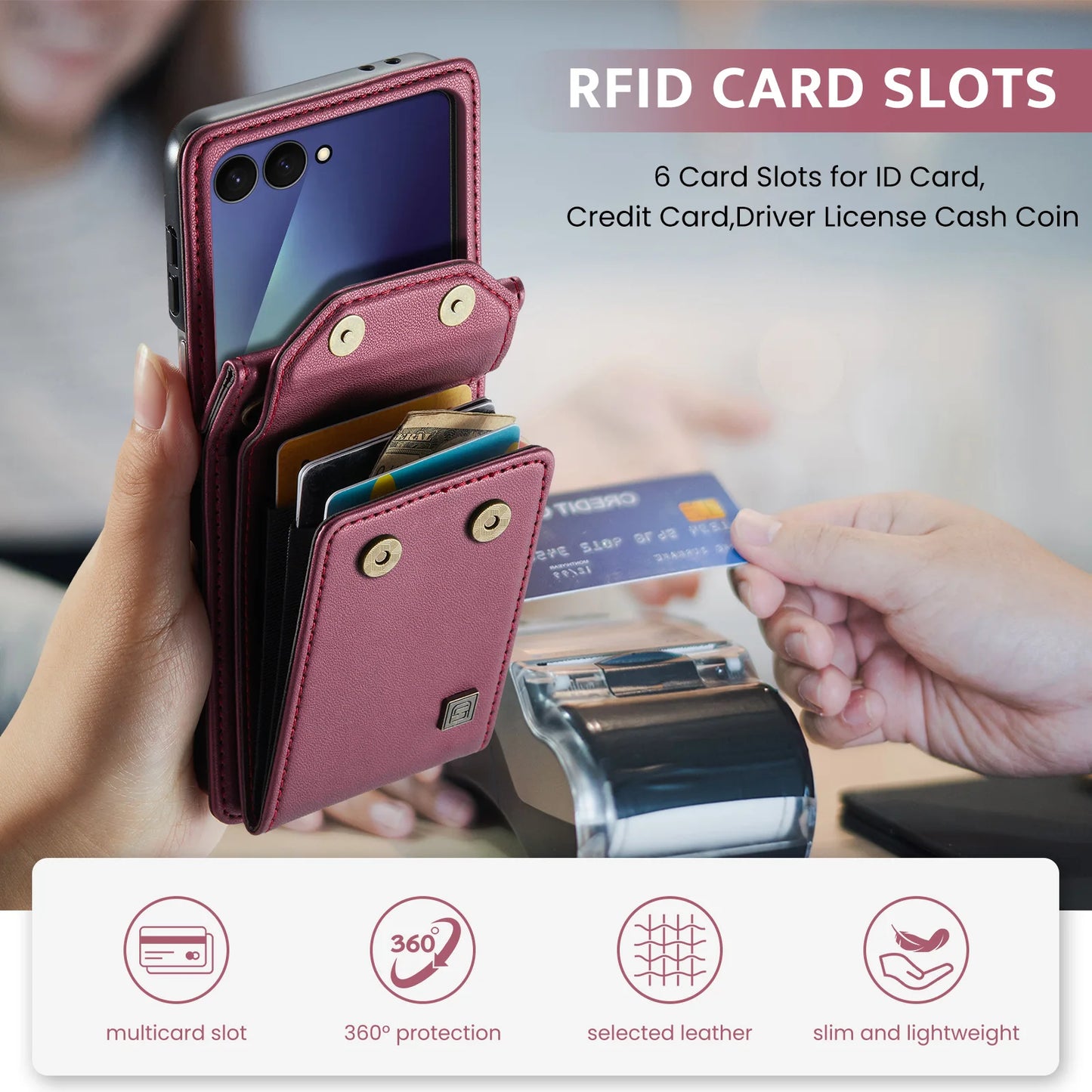 Premium Leather Wallet Card Slots Case for Samsung Galaxy Z Flip7 Flip6 Flip5 Flip7FE Lanyard Crossbody Fashion Protective Cover