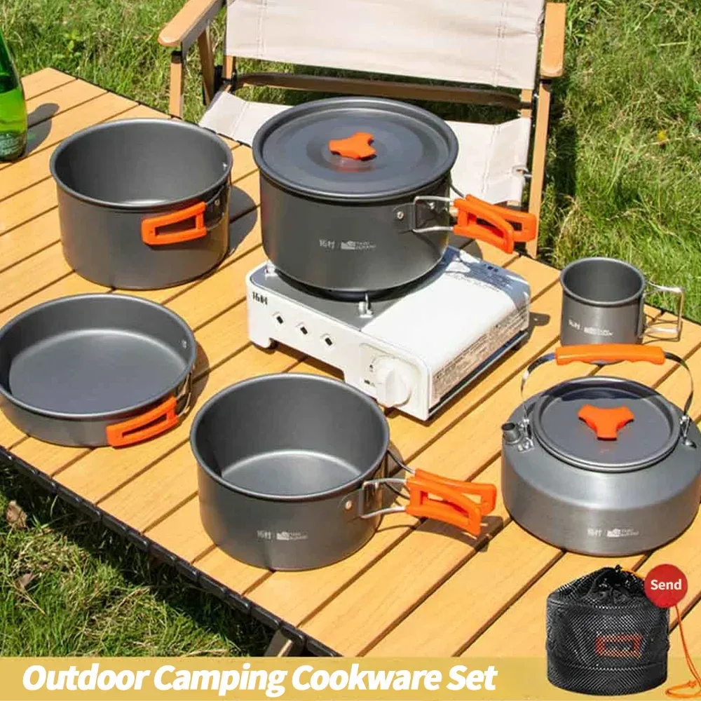 Camping Cookware Set Outdoor Cooking Ultralight Aluminum Pot Kettle cookware Set Portable Travel Tableware Set With Storage Bag