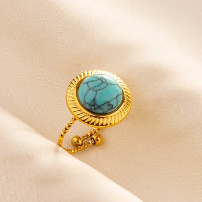 Turquoise Finger Jewelry Long Oval Sun Heart Water Drop Stainless Steel Rings For Women Men Accessories Gold Plated Open Anillos