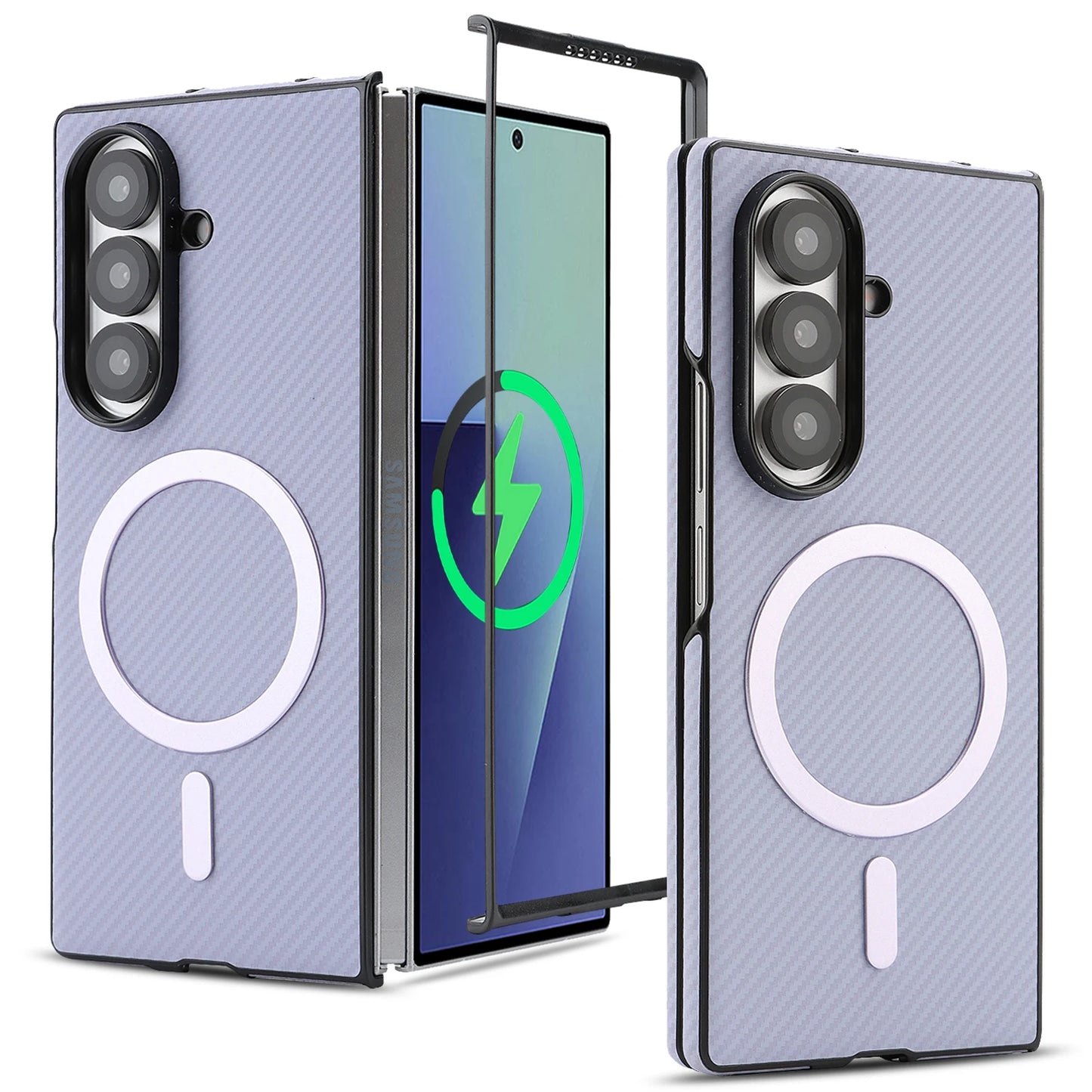 Luxury Ultra Thin Carbon Fiber Leather Phone Case For Samsung Galaxy Z Fold 7 6 5 4 3 Retro Business Magnetic Magsafe Cover