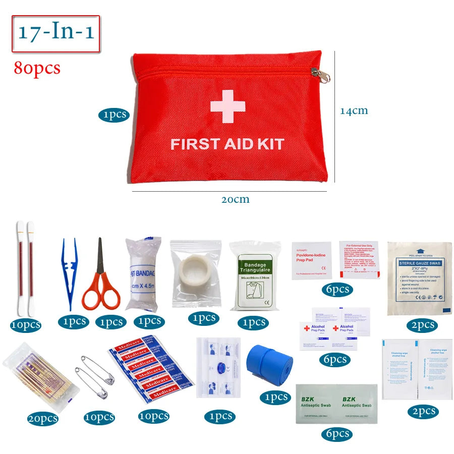 50pcs Set Portable First Aid Kit Red Car Emergency Kit Accessories For Home Family Travel Outdoor Emergency Medical Treatment