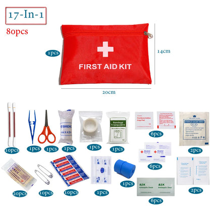 50pcs Set Portable First Aid Kit Red Car Emergency Kit Accessories For Home Family Travel Outdoor Emergency Medical Treatment