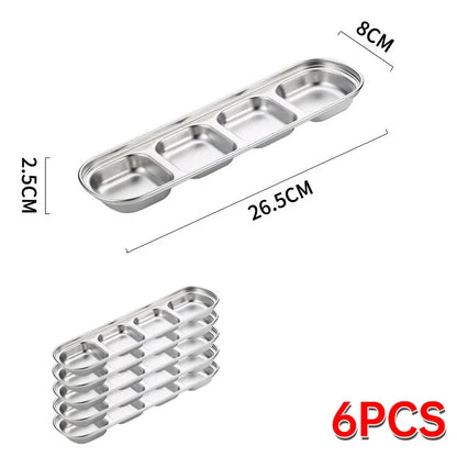 Outdoor Camping Stainless Steel Sauce Plate, Divided Sauce Dip Bowl,1/2/3 Ketchup Sauce Bowl, Picnic Barbecue Sauce Tray