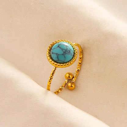 Turquoise Finger Jewelry Long Oval Sun Heart Water Drop Stainless Steel Rings For Women Men Accessories Gold Plated Open Anillos