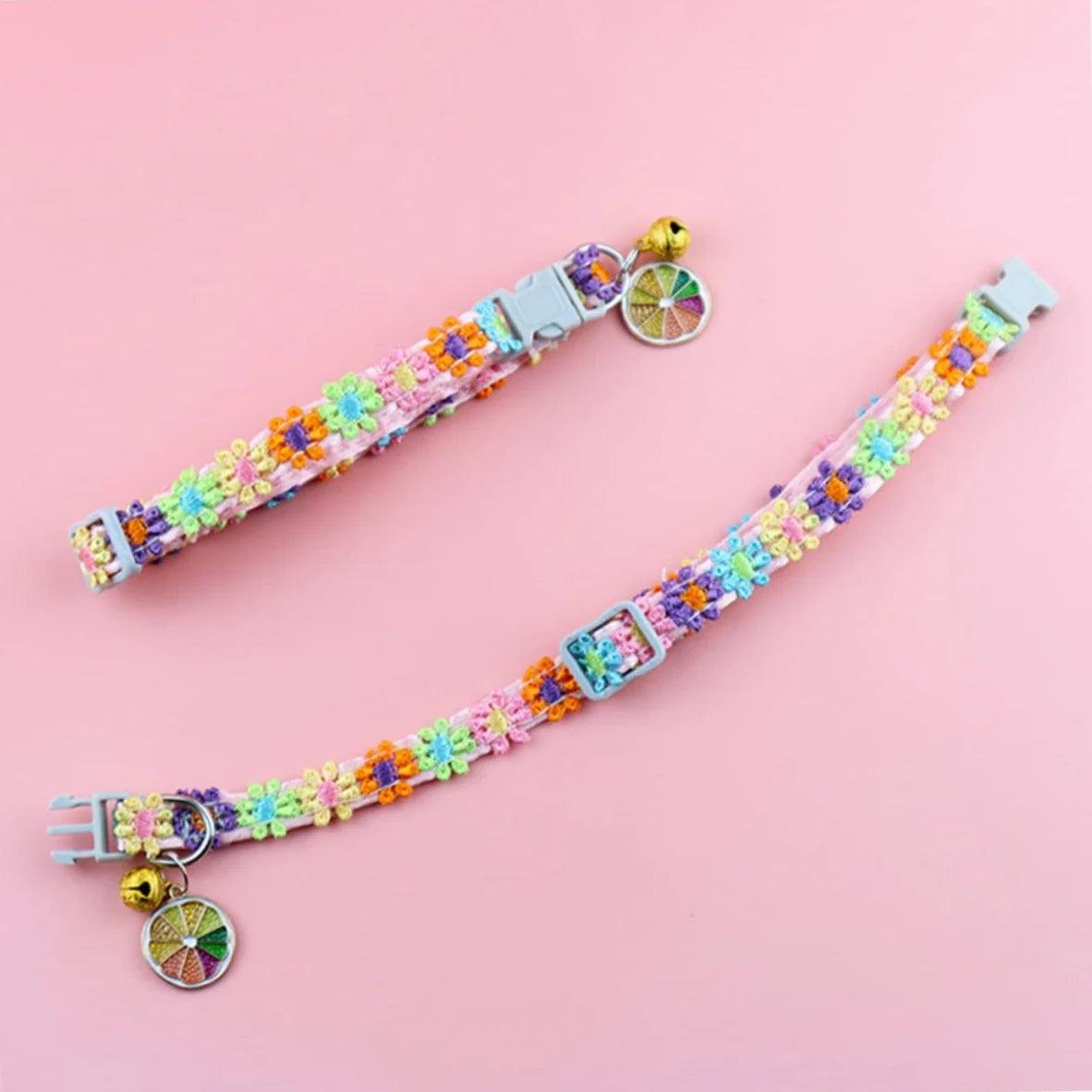 Pet Collar With Bell Cartoon Footprint Colorful Dog Puppy Kitten Collar Adjustable Safety Bell Ring Necklace Pet Accessories