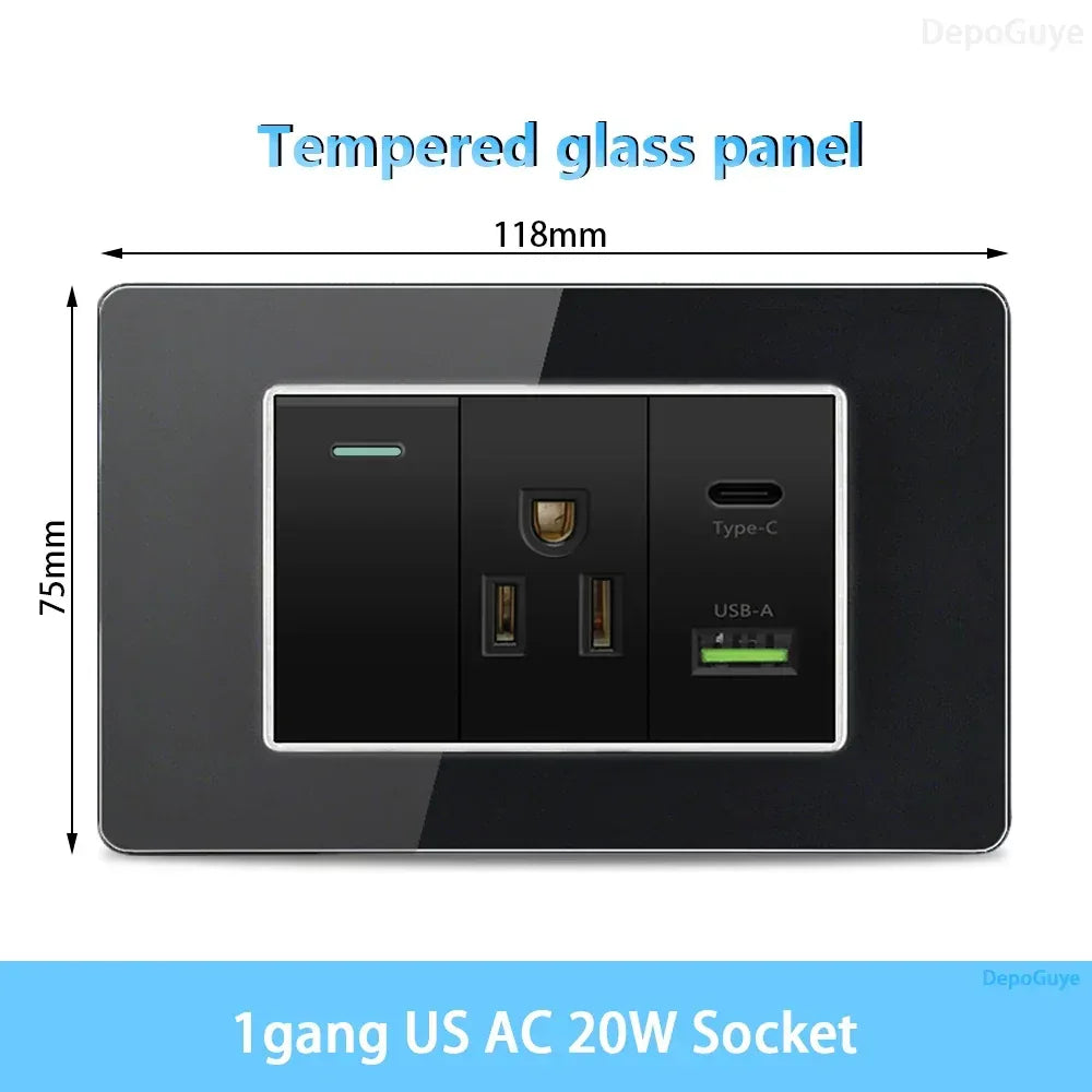 American Thai Standard USB Type-C 20W Fast Charging Power Outlet,Mexico with Smart usb c 3A Socket Wall Electric Light Switch - Urbizia