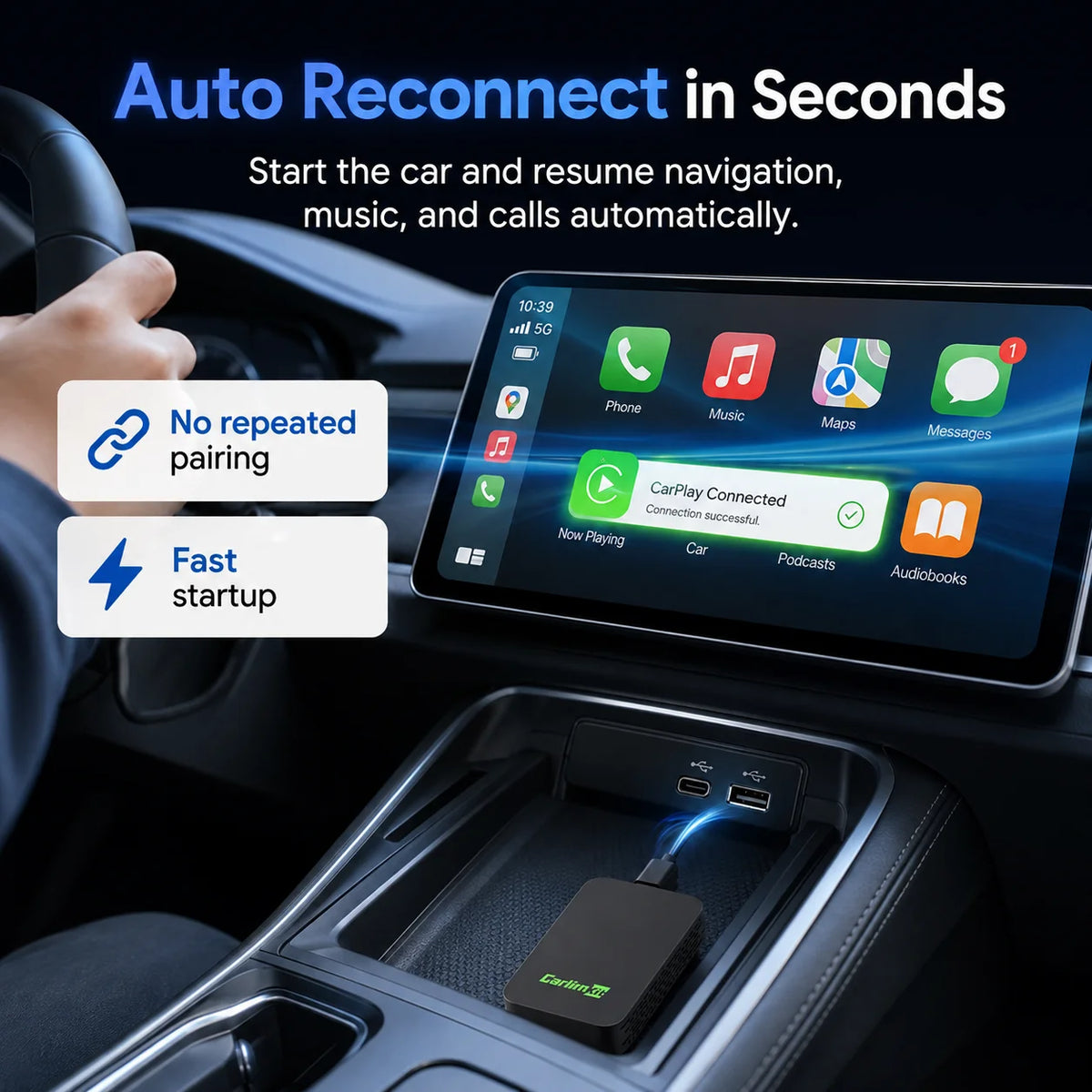 Carlinkit 5.0 Wireless CarPlay Android Auto Adapter 2 in 1 Wired to Wireless Converter for Factory CarPlay Android Auto Cars Dual Band 2.4G 5G WiFi Bluetooth 5.2 Auto Reconnect OTA Update Plug and Play Car Dongle