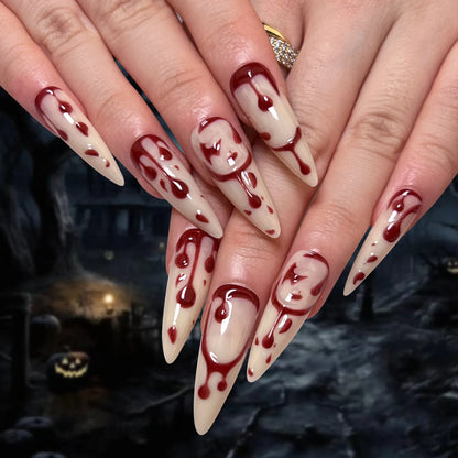 Halloween Purple Glitter Bloody Ripple Long Pointed False Nails – Extra Long Press On Nails