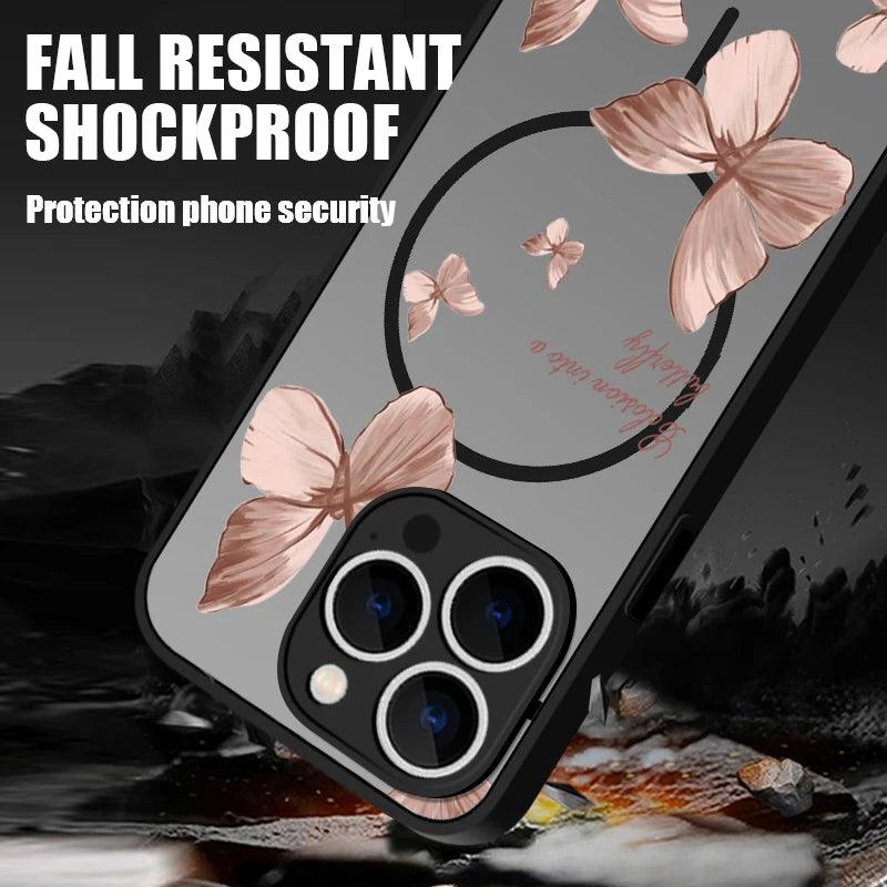 Gold Butterfly Matte MagSafe Case for iPhone Series