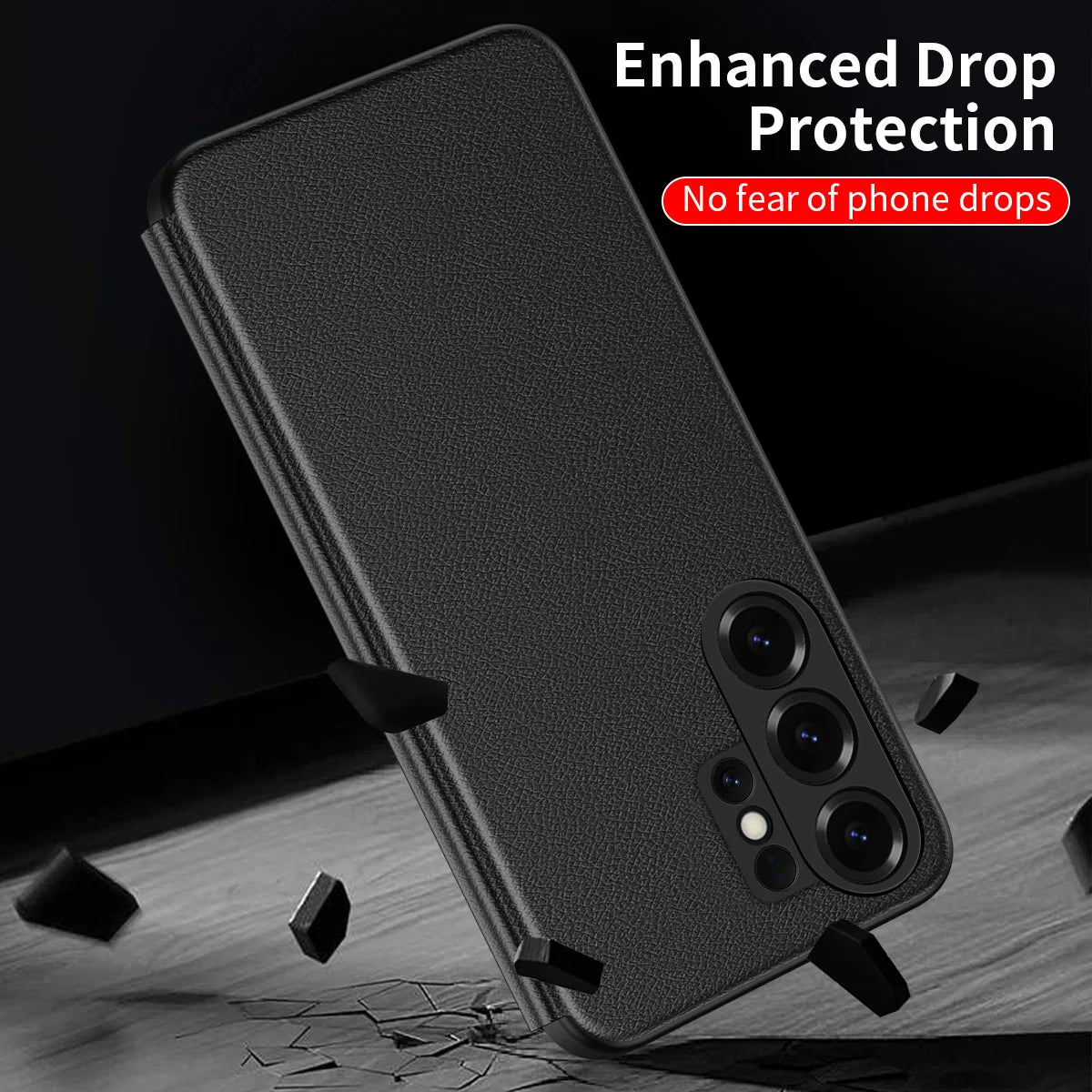 APP Luxury Leather Phone Case for Samsung Galaxy S26 S25 S24 S23 S22 Ultra Plus S25FE Edge Flip Smart Display Clear Window Cover
