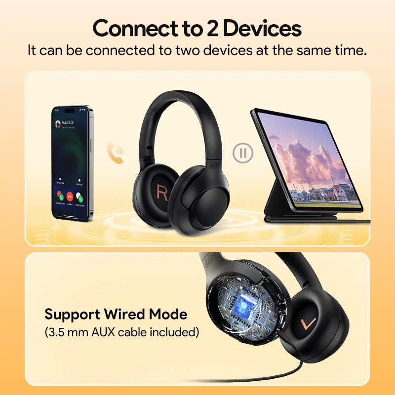 QCY H3 ANC Wireless Headphones BH23H3A 43dB Hybrid Active Noise Cancellation Headset Bluetooth 5.4 Hi-Res Audio Earphones 60H