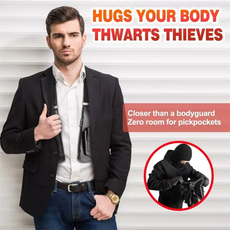 PU Leather Strap Holster Vest Bag Adjustable Double Shoulder Armpit Bag Hidden Anti-Theft Phone Pocket Chest Bag