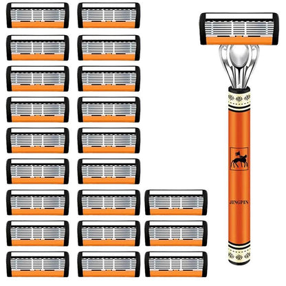 6-Layers Safety Razor Set High Quality Men Razor Sharp Stainless Steel Shaving Changeable Shaver Head Blade ﻿