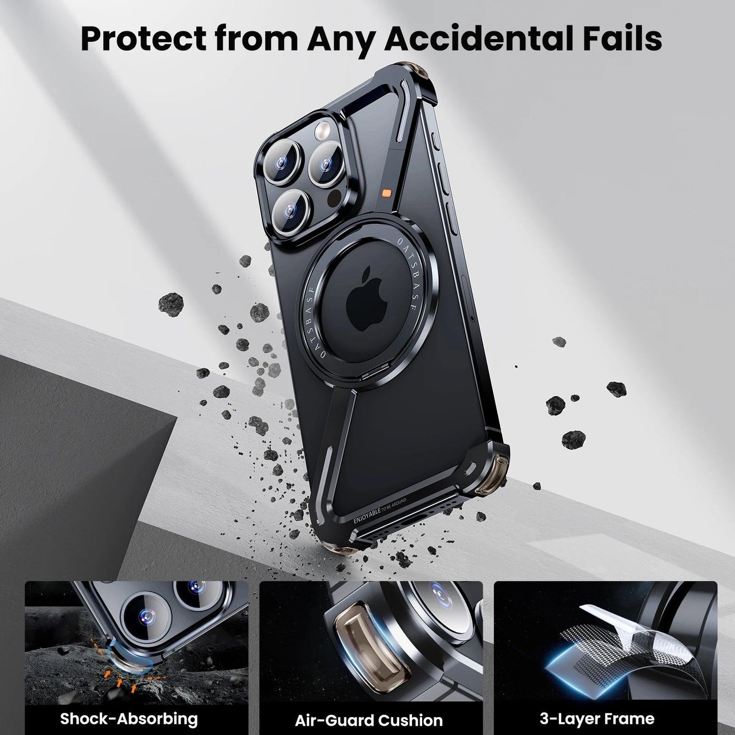 Z Shape Metal Shockproof Case with Ring for iPhone 16 Pro Max