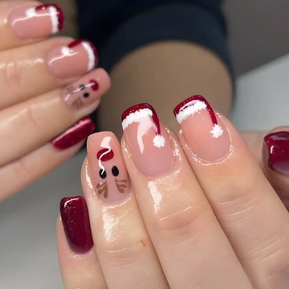 24Pcs Glitter Pink Sequins Fake Nails – Halloween Skull & Love Print Ballet Press-on Nails