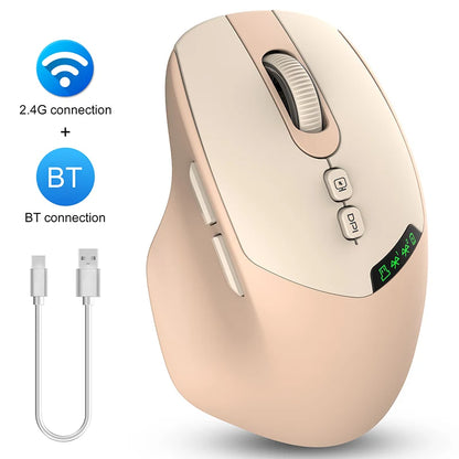 Noiseless T02 Dual Mode Wireless Mouse Bluetooth 5.0 & 2.4G, Silent Click, Large Battery Rechargeable, Battery Display