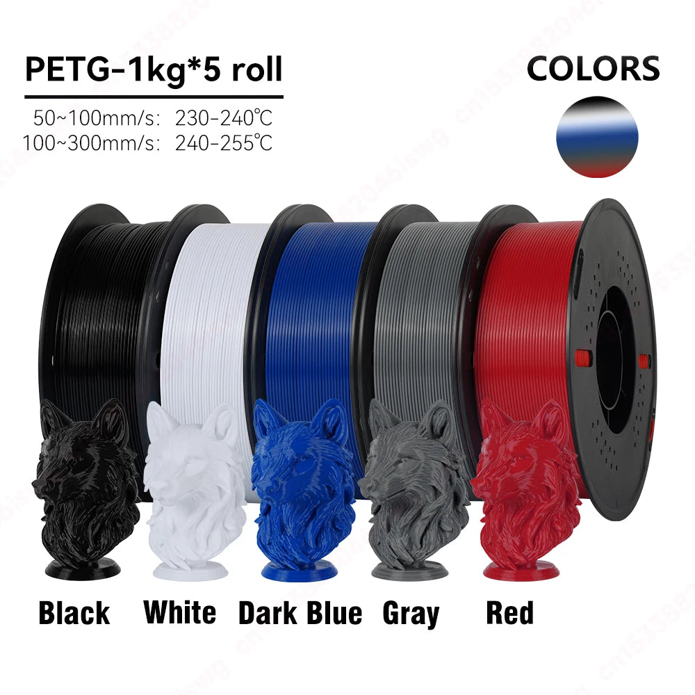 KINGROON 5/10KG PETG 3D Printer Filament 1.75mm +/- 0.03mm 3D Printing Filament Neatly Wound Filament Vacuum Packing Fast Shippi