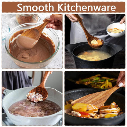 10-Piece Solid Wood Kitchen Utensil Set – Non-Stick Safe Cooking Tools