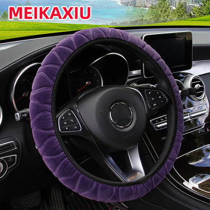 The soft short-fur plush pressed flower car inner-free steering wheel cover is suitable for 14.5 - 15-inch car interior accessor
